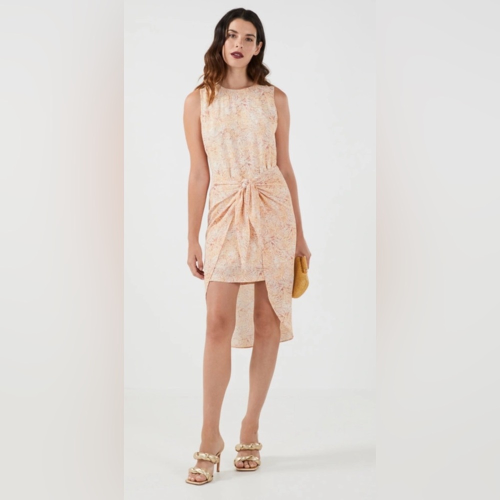 BCBGMaxazria Stanley Front Tie in Hi Low Midi‎ Dress Size Large Orange